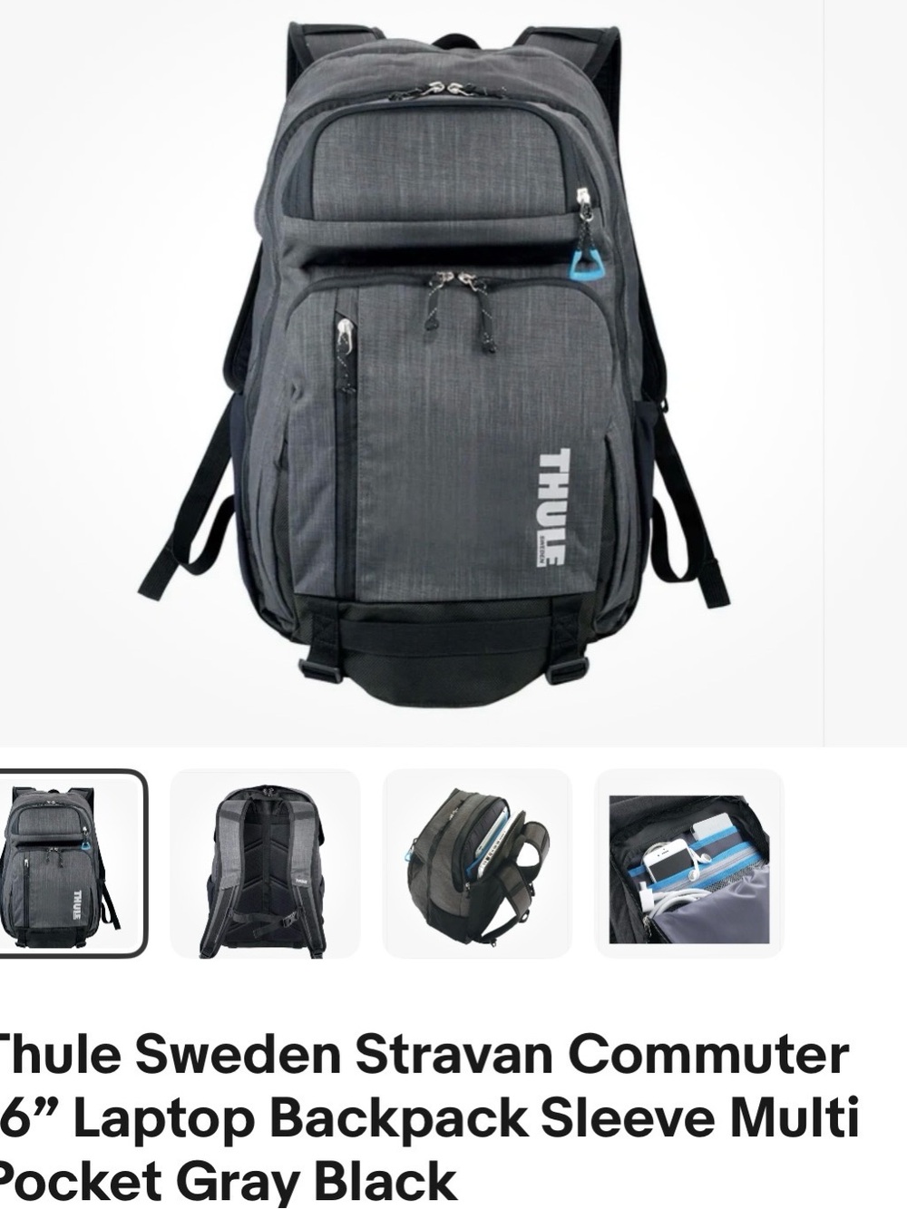 Thule Gray and Black Everyday Commuter Backpack